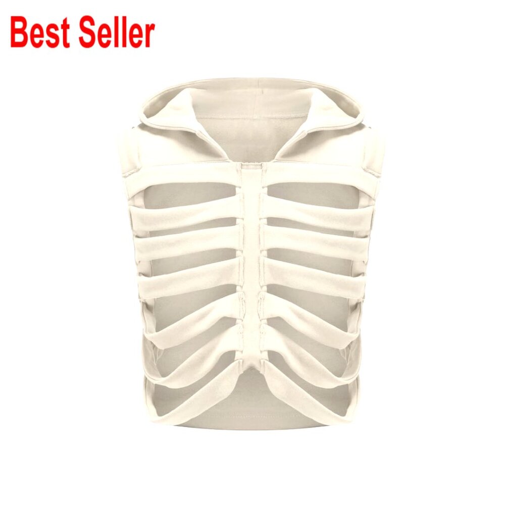 Oversized Skeleton Hoodie Unisex Sleeveless Cropped Goth Halloween Costume